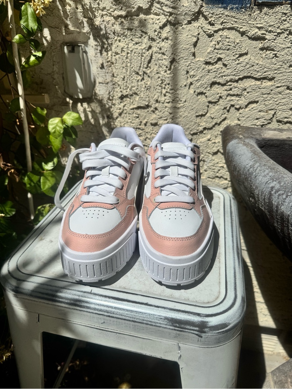 Puma Women's White and Pink Platform Sneakers